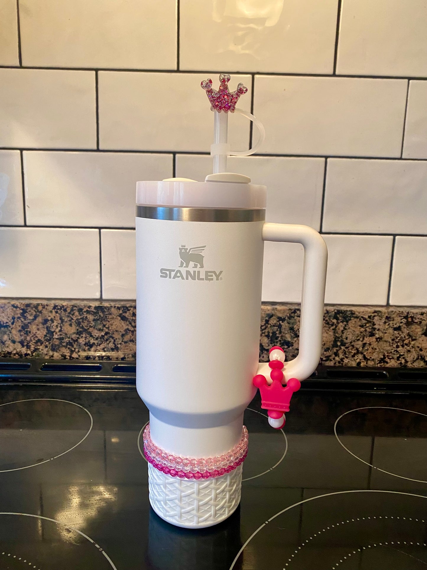 Glitter Crown Pink Straw Topper