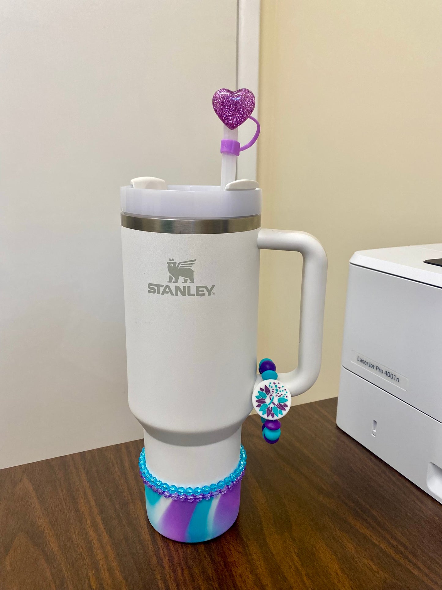 Glitter Heart Purple Straw Topper