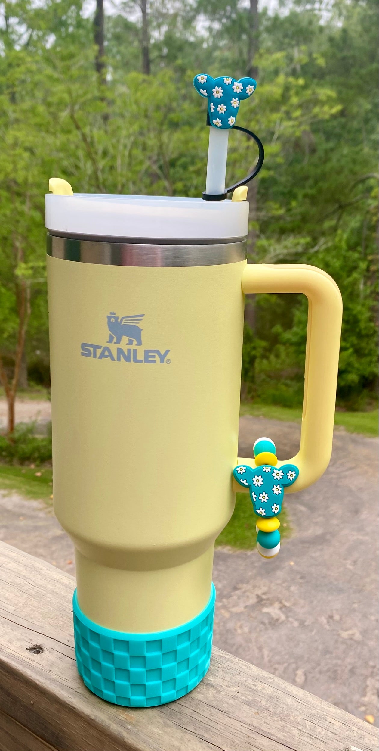 Turquoise Daisy Cow Head Stanley Tumbler Cup Handle Charm
