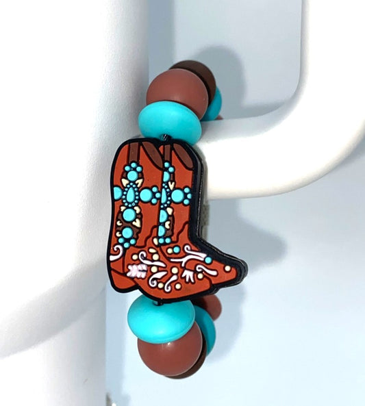 Country Turquoise Cross Cowboy Boots Stanley Tumbler Cup Handle Charm
