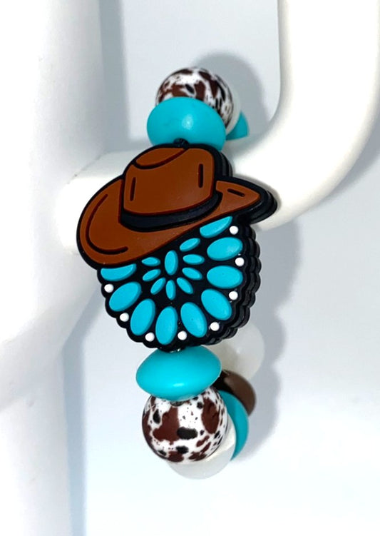 Cowboy Hat on Turquoise Concho Pendant Stanley Tumbler Cup Handle Charm