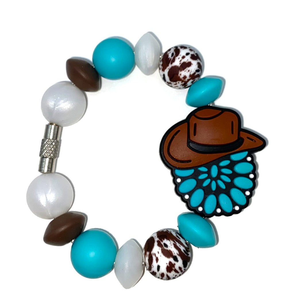 Cowboy Hat on Turquoise Concho Pendant Stanley Tumbler Cup Handle Charm