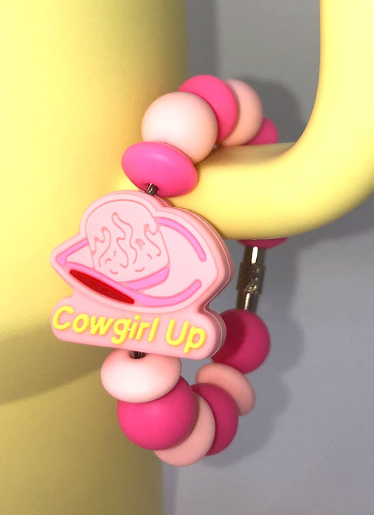 Pink Cowgirl Up Cowboy Hat Stanley Tumbler Cup Handle Charm