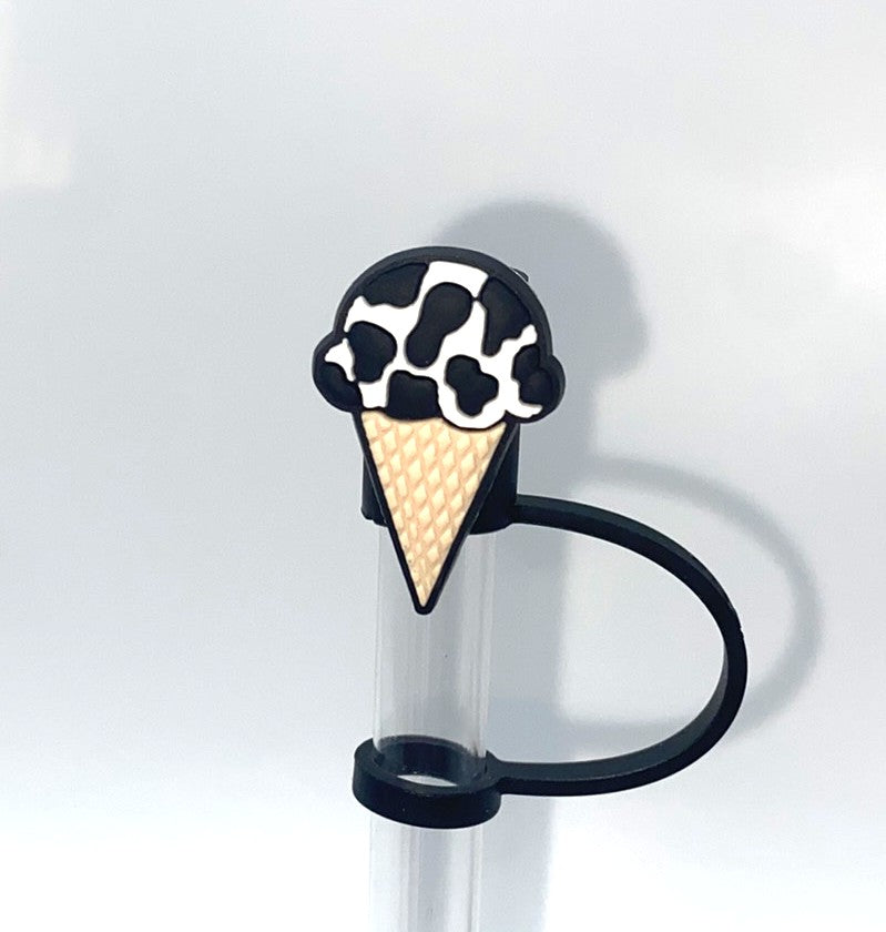Cow Print Ice Cream Cone Straw Topper