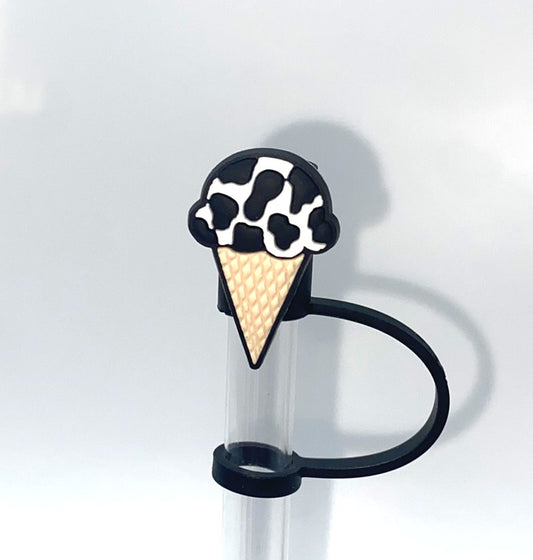 Cow Print Ice Cream Cone Straw Topper