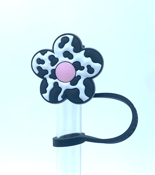 Cow Print Flower Straw Topper