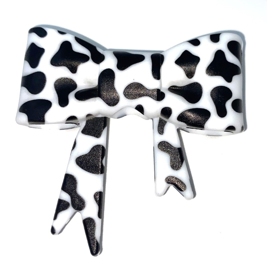 Cow Print Bow Straw Topper