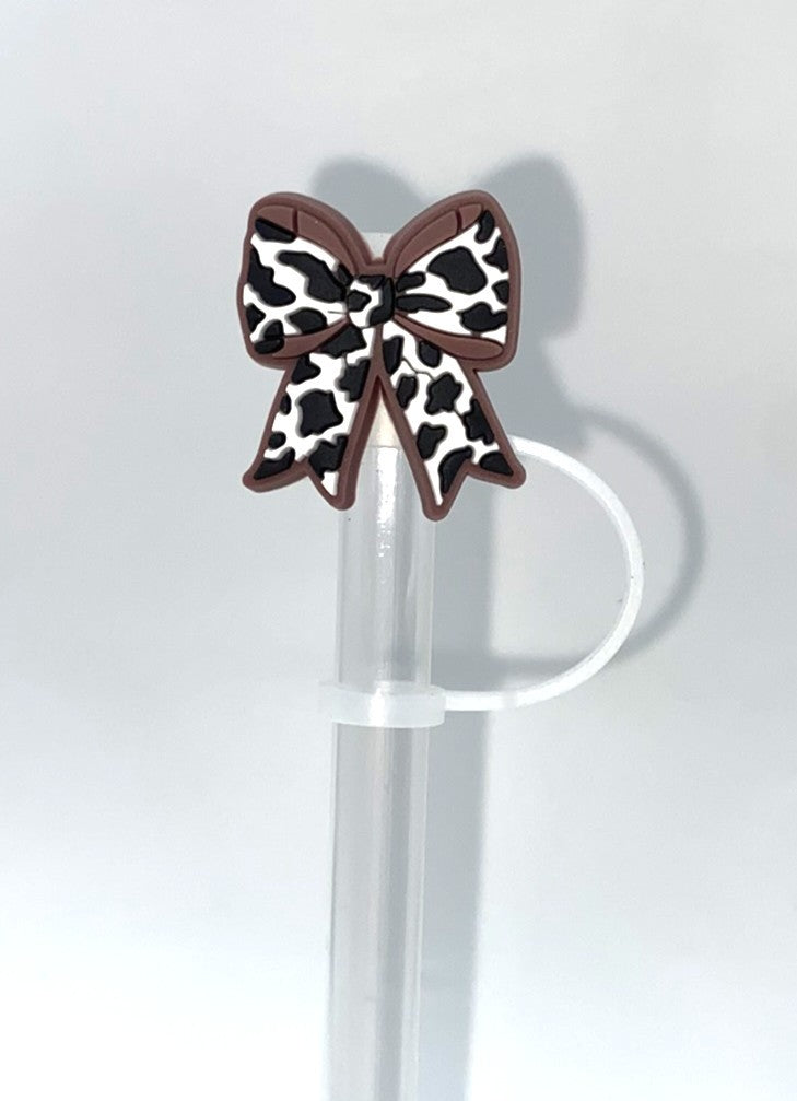 Cow Print Coquette Bow Straw Topper