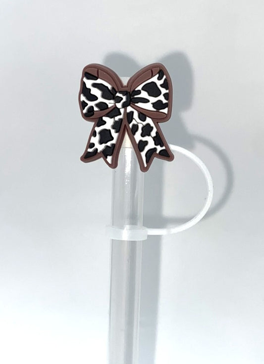 Cow Print Coquette Bow Straw Topper