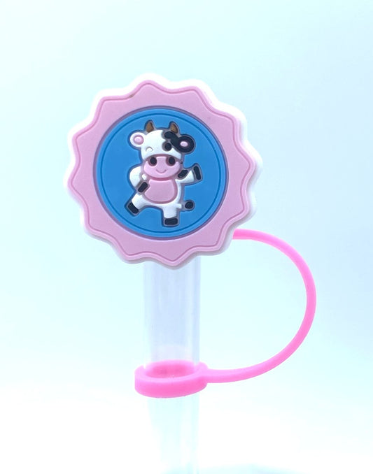 Cow In Scalloped Circle Straw Topper