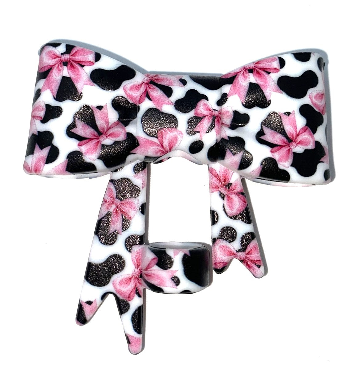 Pink Coquette Bows & Cow Print Bow Straw Topper