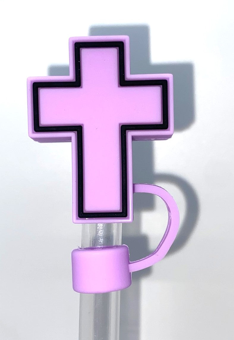 Cross 3D Purple w/Black Outline Straw Topper