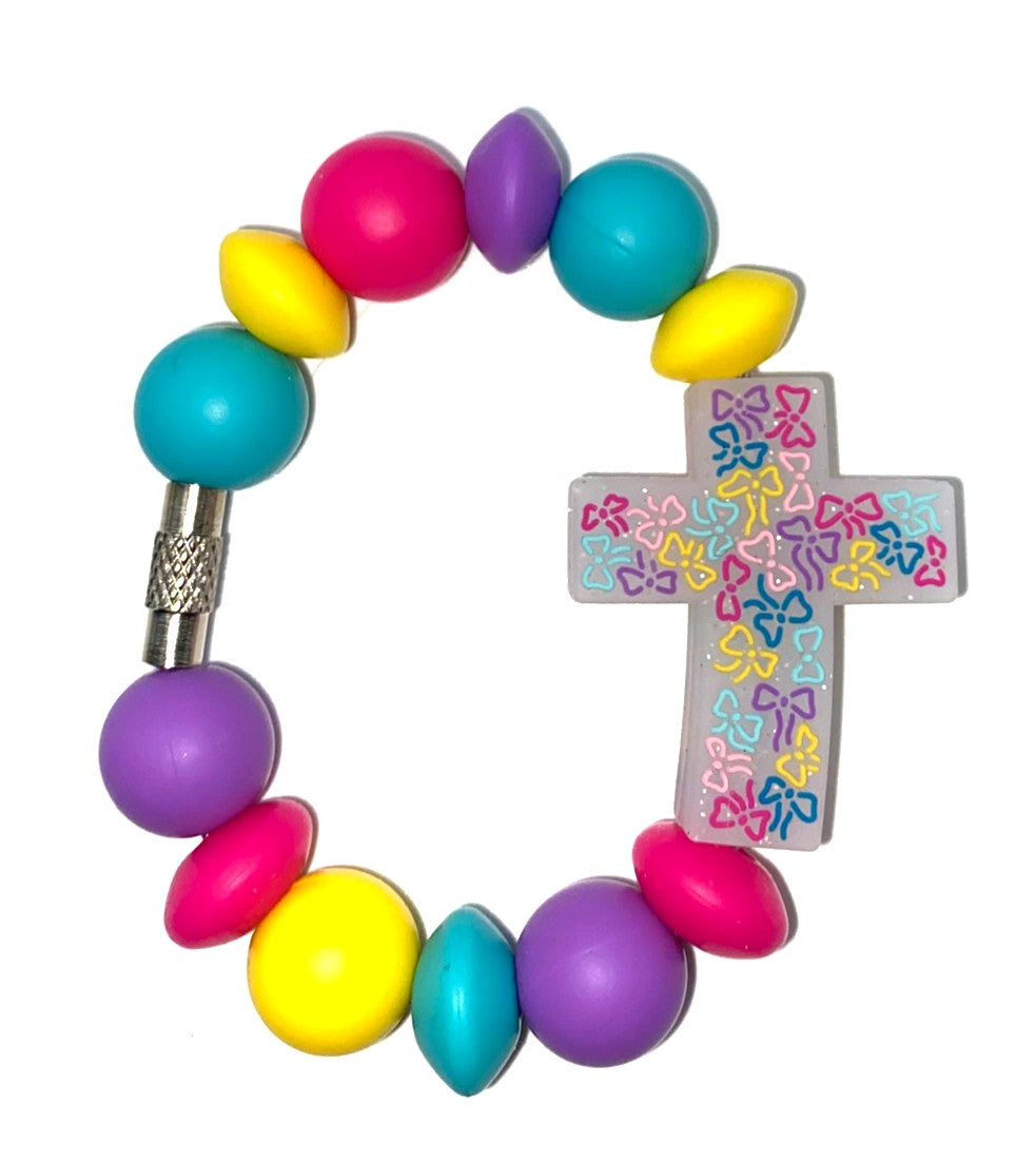 Colorful Ribbon Bows Glitter Cross Stanley Tumbler Cup Handle Charm