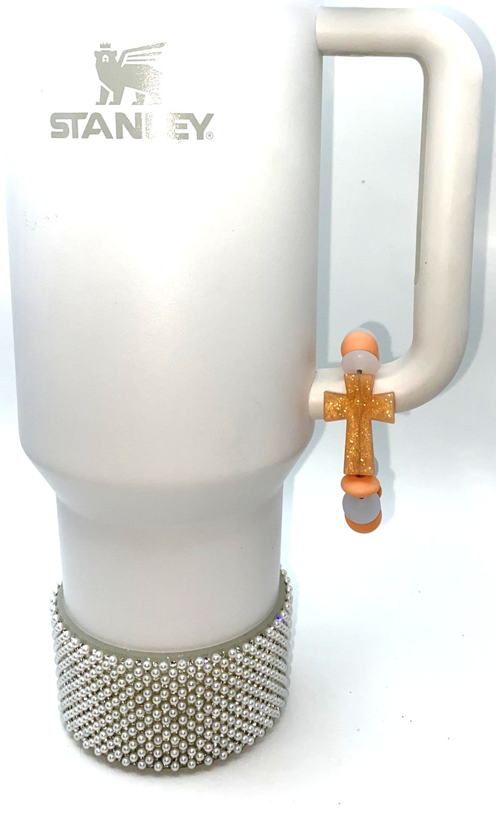 Peach Glitter Cross Stanley Tumbler Cup Handle Charm