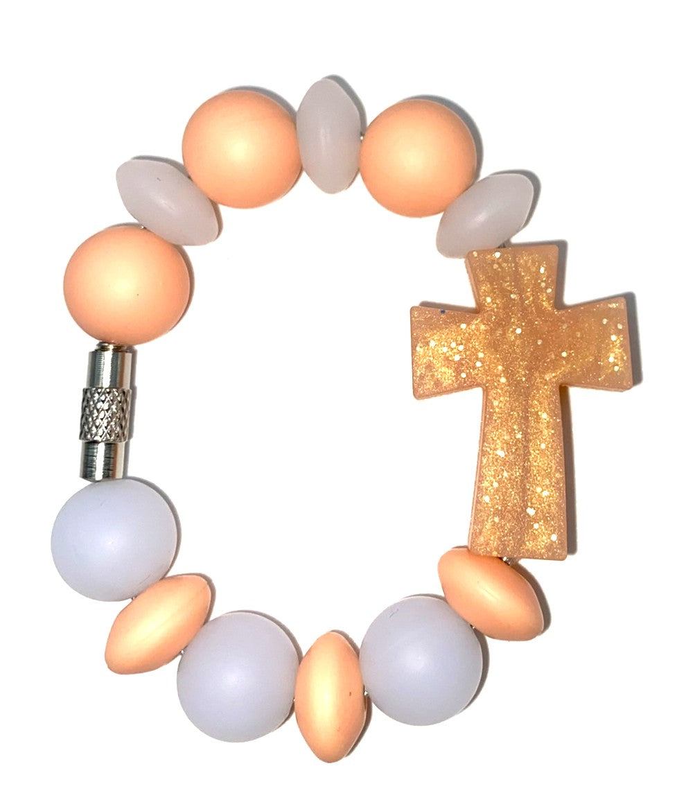 Peach Glitter Cross Stanley Tumbler Cup Handle Charm