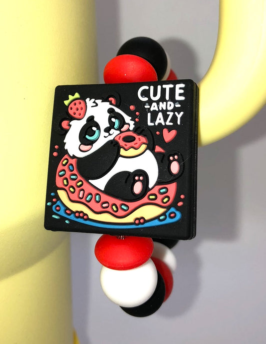 Cute & Lazy Panda Bear In Donut Funny Stanley Tumbler Cup Handle Charm