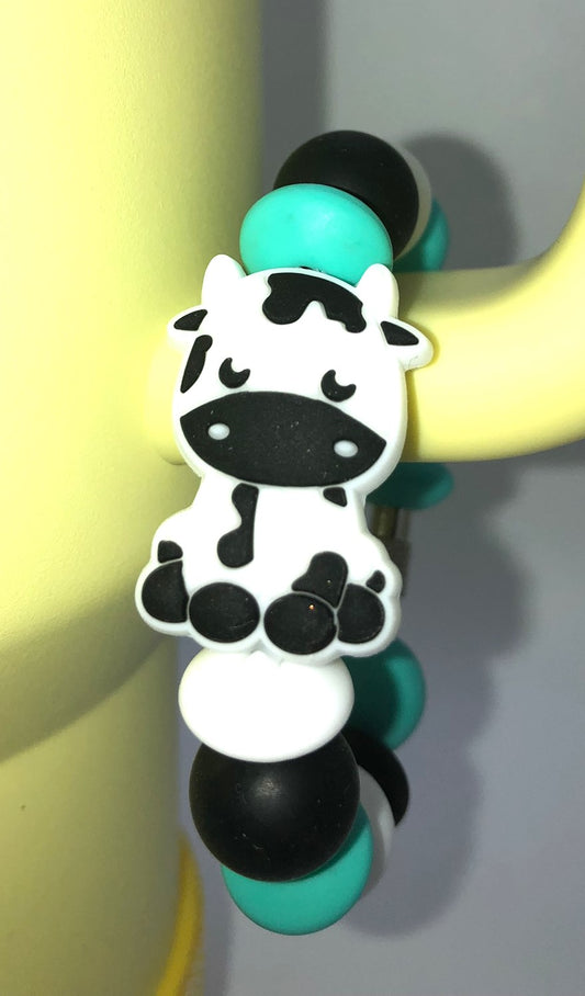 Cute Black & White Cow Stanley Tumbler Cup Handle Charm