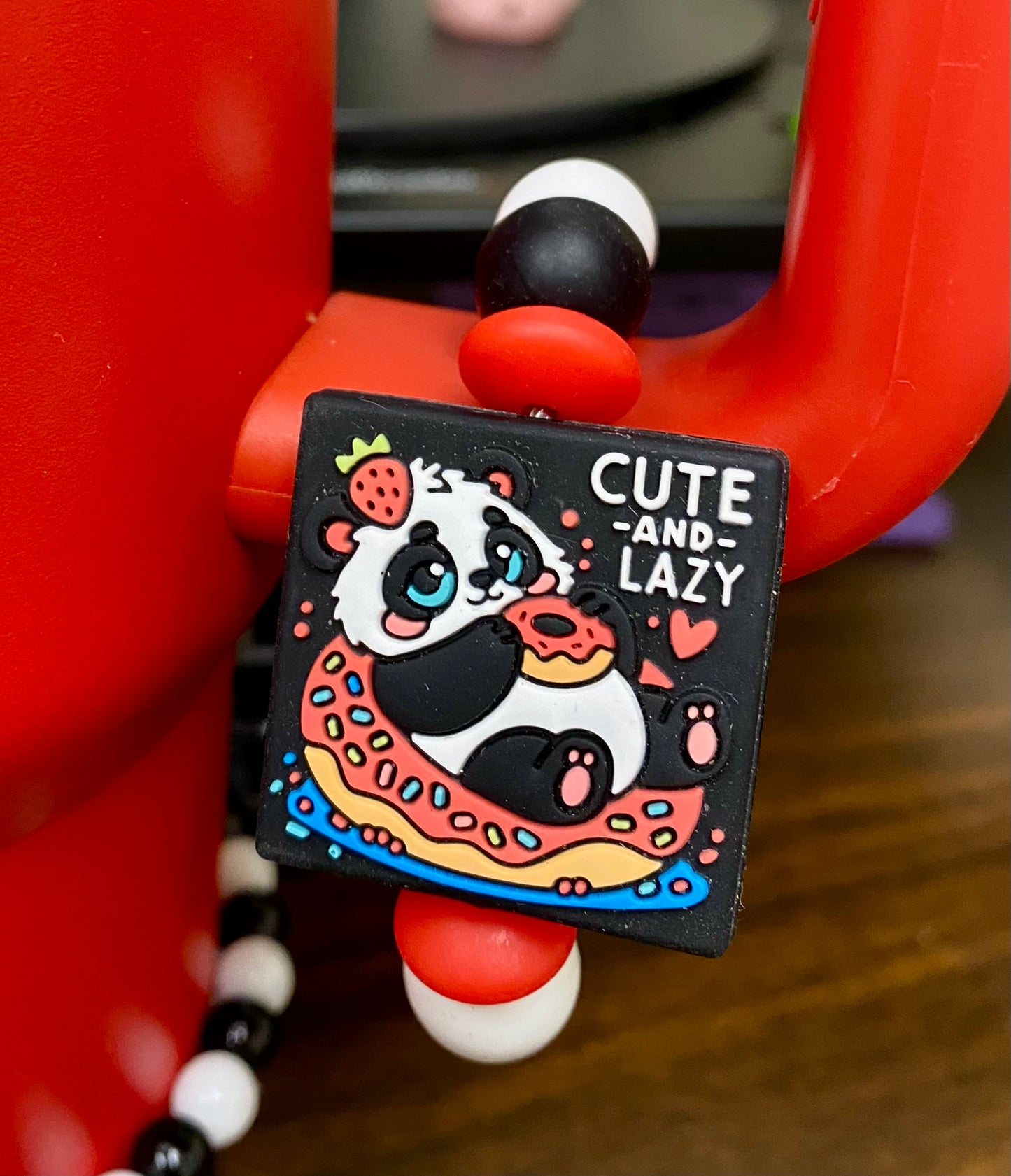 Cute & Lazy Panda Bear In Donut Funny Stanley Tumbler Cup Handle Charm