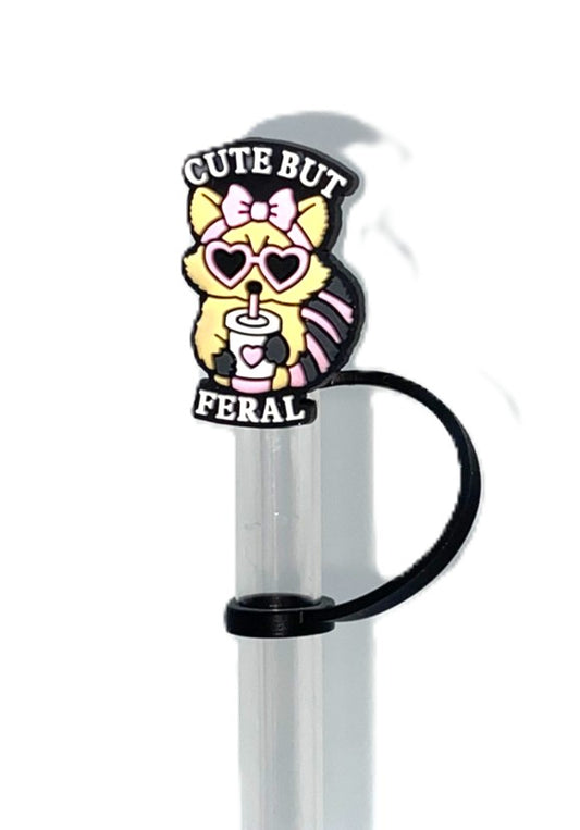 Cute But Feral Girly Raccoon Straw Topper