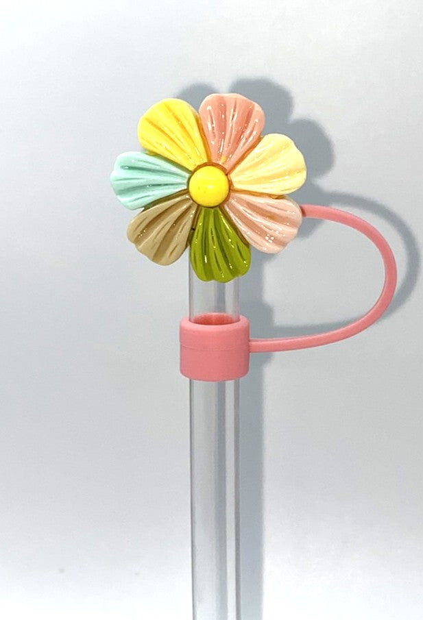 Multi Colored Daisy Flower w/Purple Base Straw Topper
