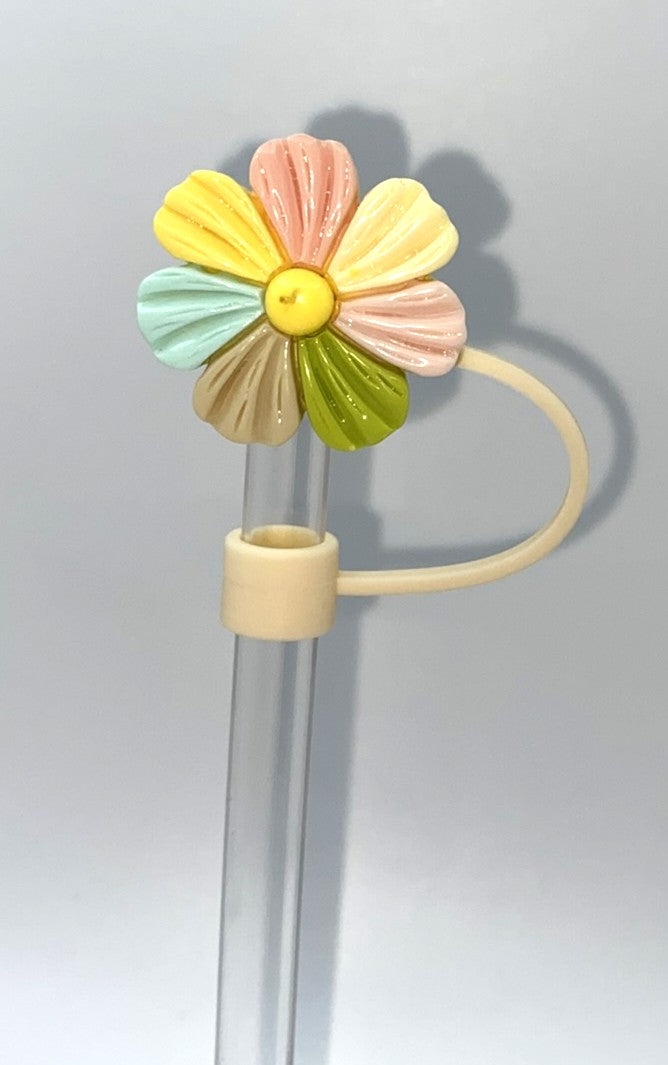 Multi Colored Daisy Flower w/Tan Base Straw Topper