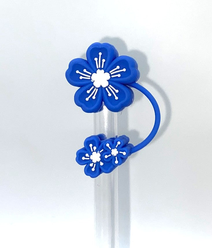 Deep Blue Sakura Cherry Blossom Flower 3D Straw Topper