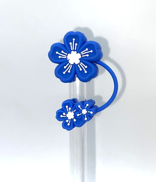 Deep Blue Sakura Cherry Blossom Flower 3D Straw Topper