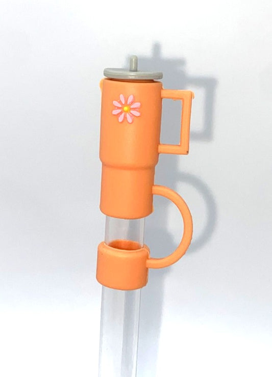 Tumbler 3D Dark Peach w/Pink Flower Straw Topper