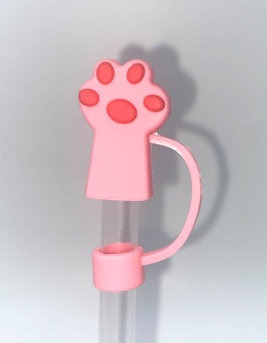 Dark Pink Kitty Cat Paw 3D Straw Topper