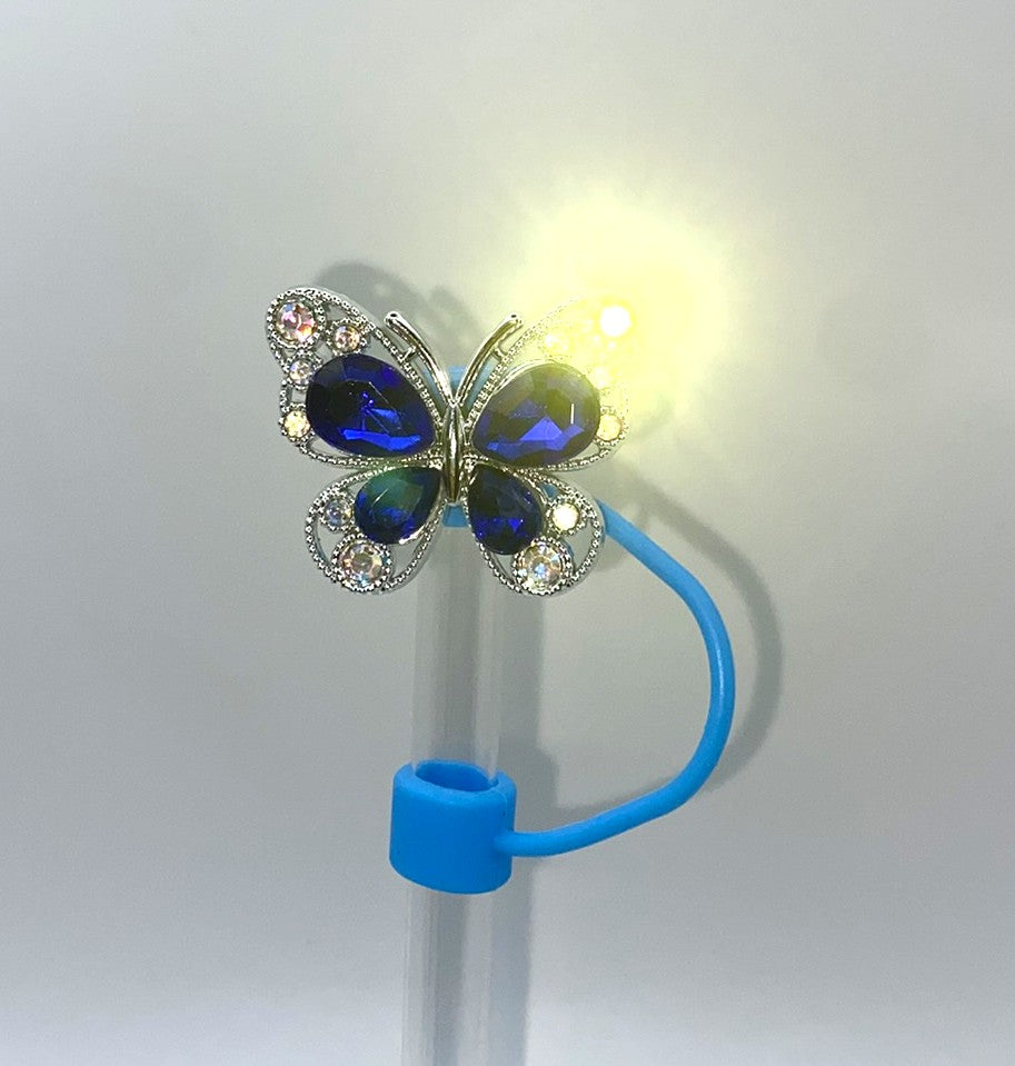 Dark Blue Crystal Butterfly Straw Topper