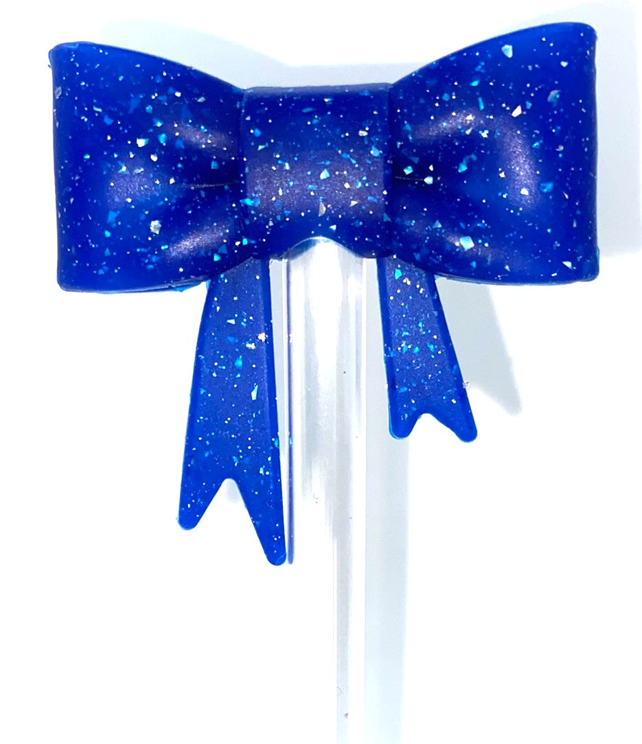 Dark Blue Confetti Glitter Bow Straw Topper