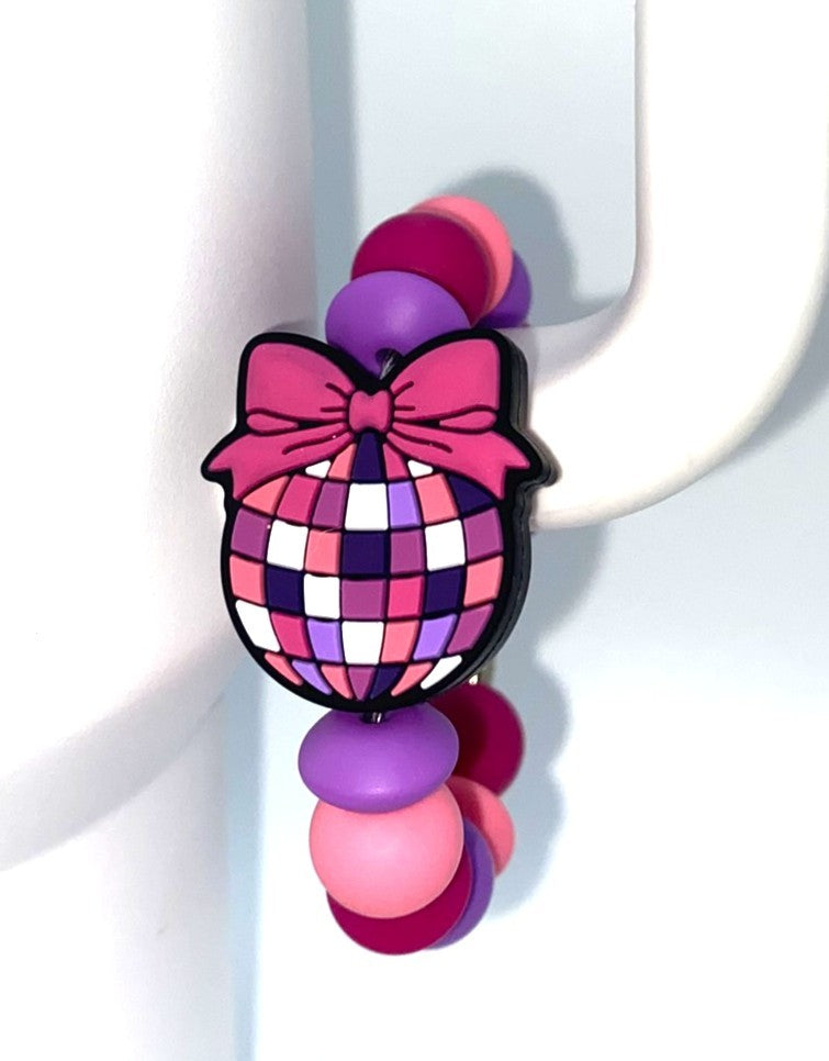 Disco Ball w/Bow Stanley Tumbler Cup Handle Charm