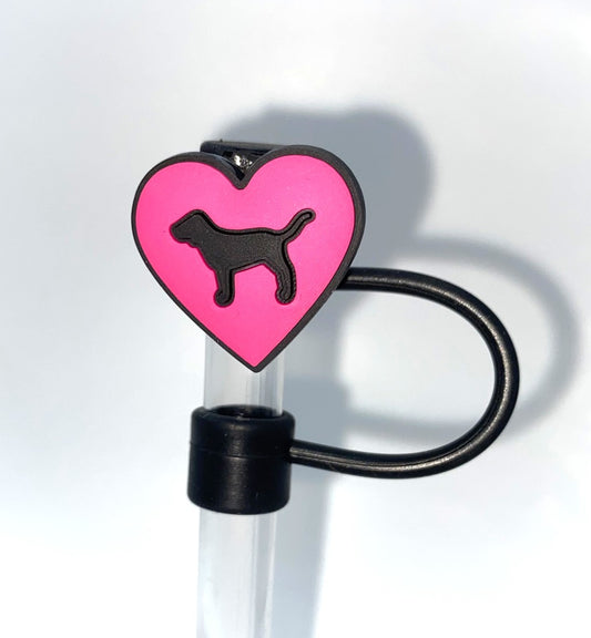 Dog Pink Heart Straw Topper