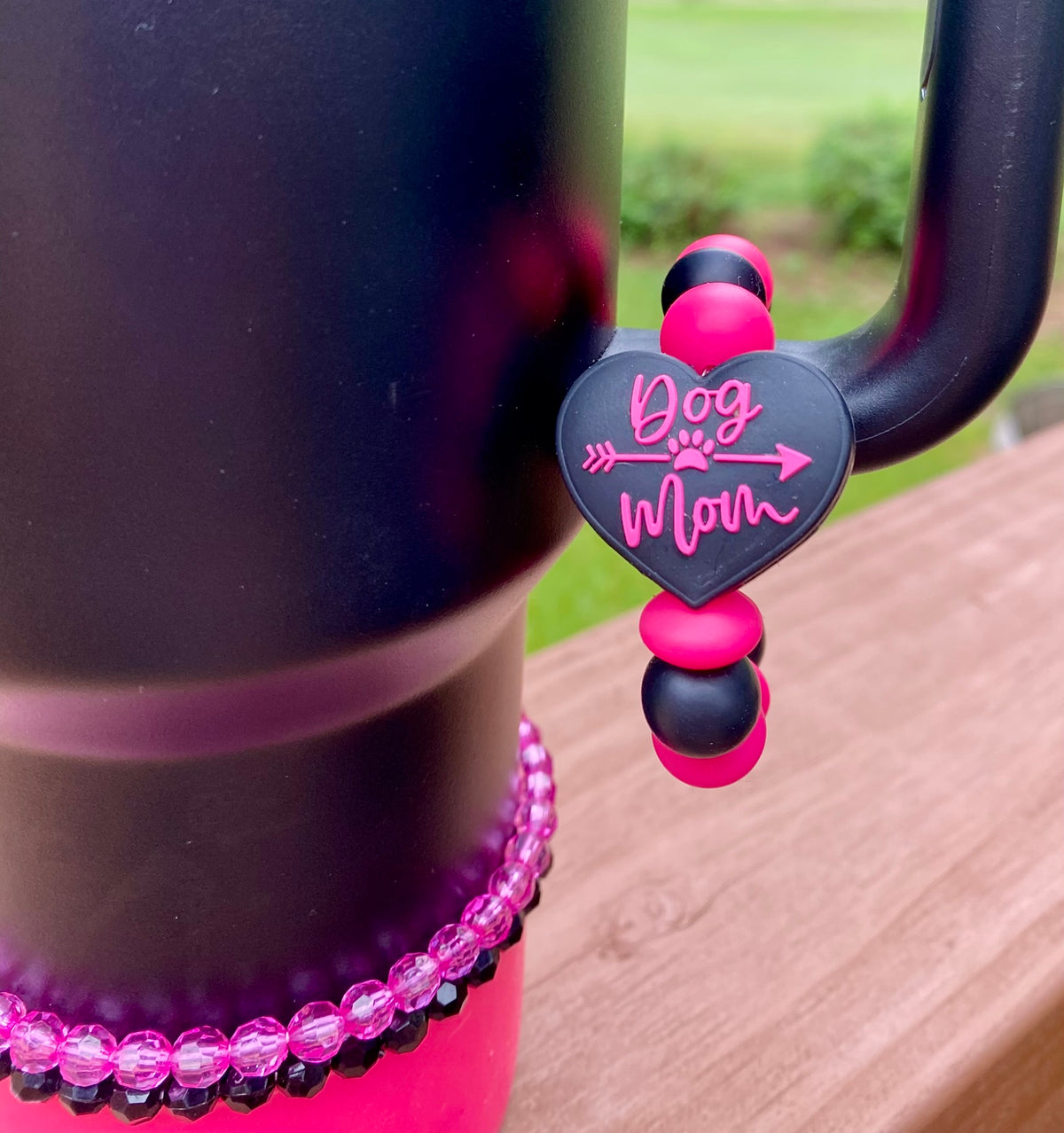 Pink Dog Mom Heart Stanley Tumbler Cup Handle Charm