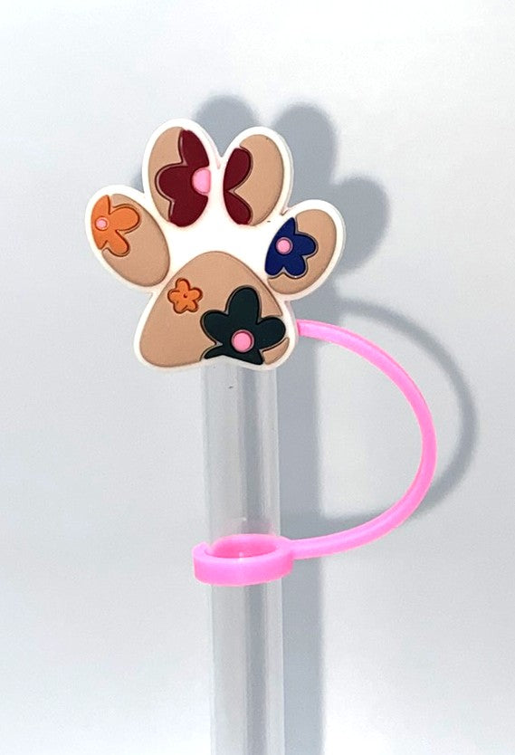 Dog Paw Brown w/Flowers Straw Topper