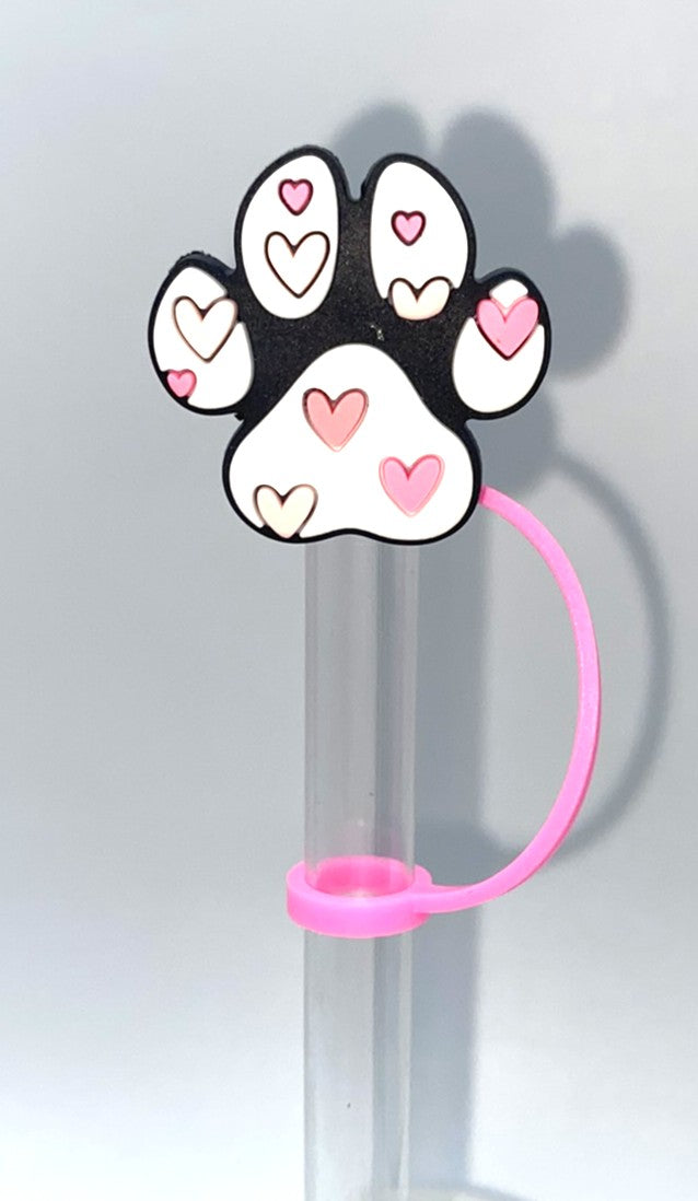 Dog Paw Pink Hearts Straw Topper