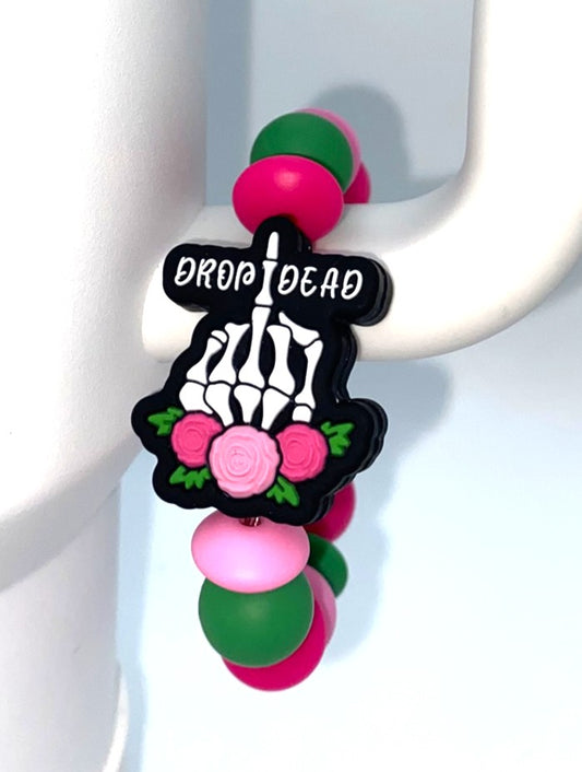 Drop Dead Middle Finger Skellie Stanley Tumbler Cup Handle Charm