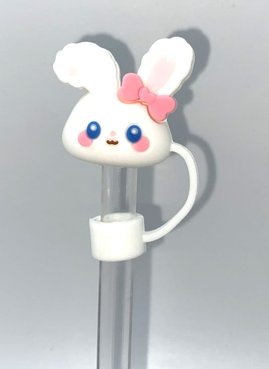 Easter Bunny Head w/Pink Bow 3D Easter Straw Topper