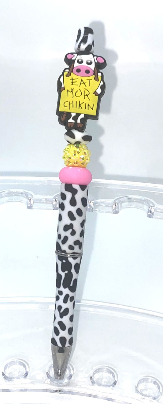Chicken Fast Food Restaurant Eat More Chikin Cow Beaded Pen