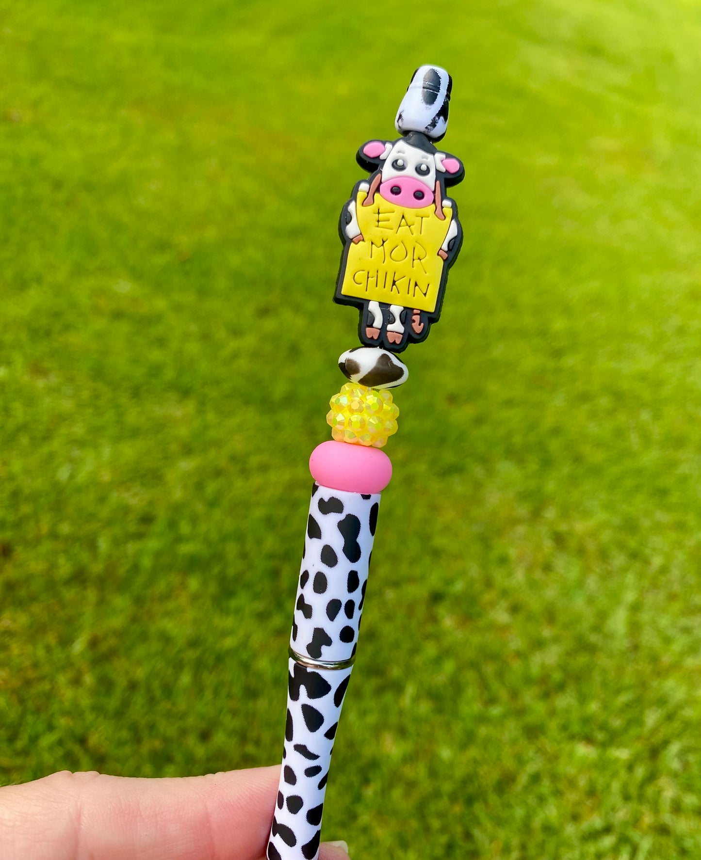 Chicken Fast Food Restaurant Eat More Chikin Cow Beaded Pen