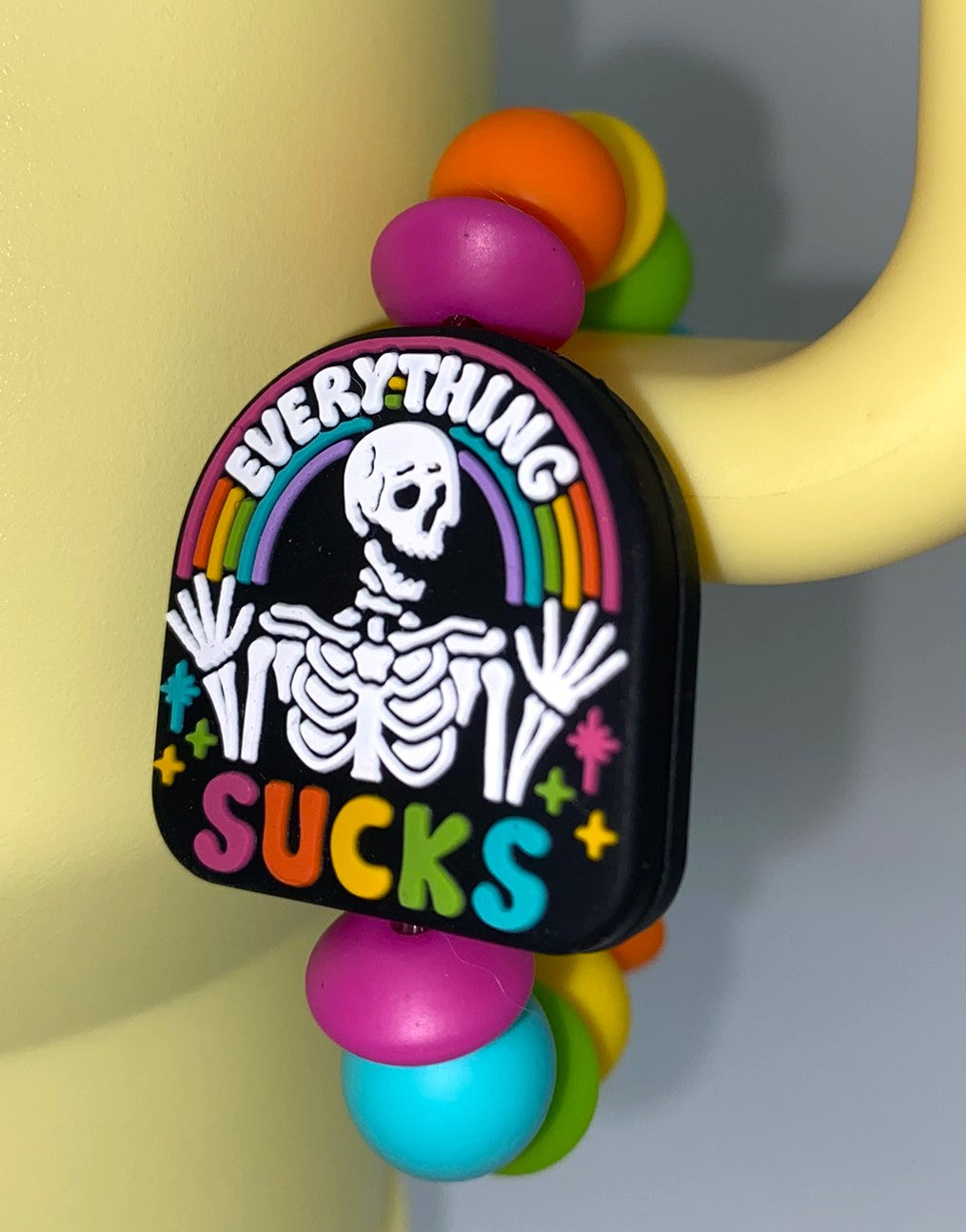 Everything Sucks Skeleton Rainbow Stanley Tumbler Cup Handle Charm