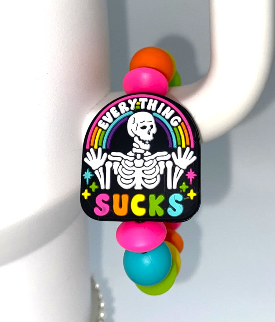 Everything Sucks Skeleton Rainbow Stanley Tumbler Cup Handle Charm