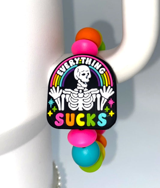 Everything Sucks Skeleton Rainbow Stanley Tumbler Cup Handle Charm