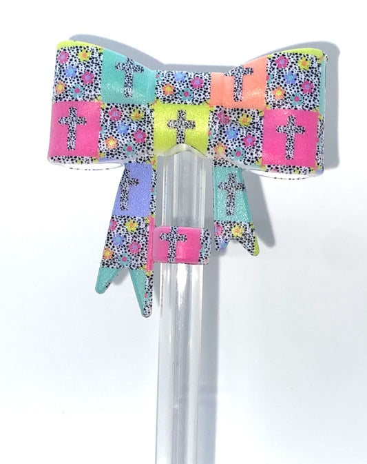 Faith Bloom Crosses Bow 3D Straw Topper