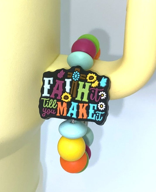 Faith It Till You Make It Floral Cross Stanley Tumbler Cup Handle Charm
