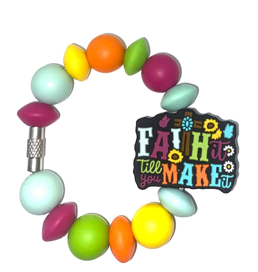 Faith It Till You Make It Floral Cross Stanley Tumbler Cup Handle Charm