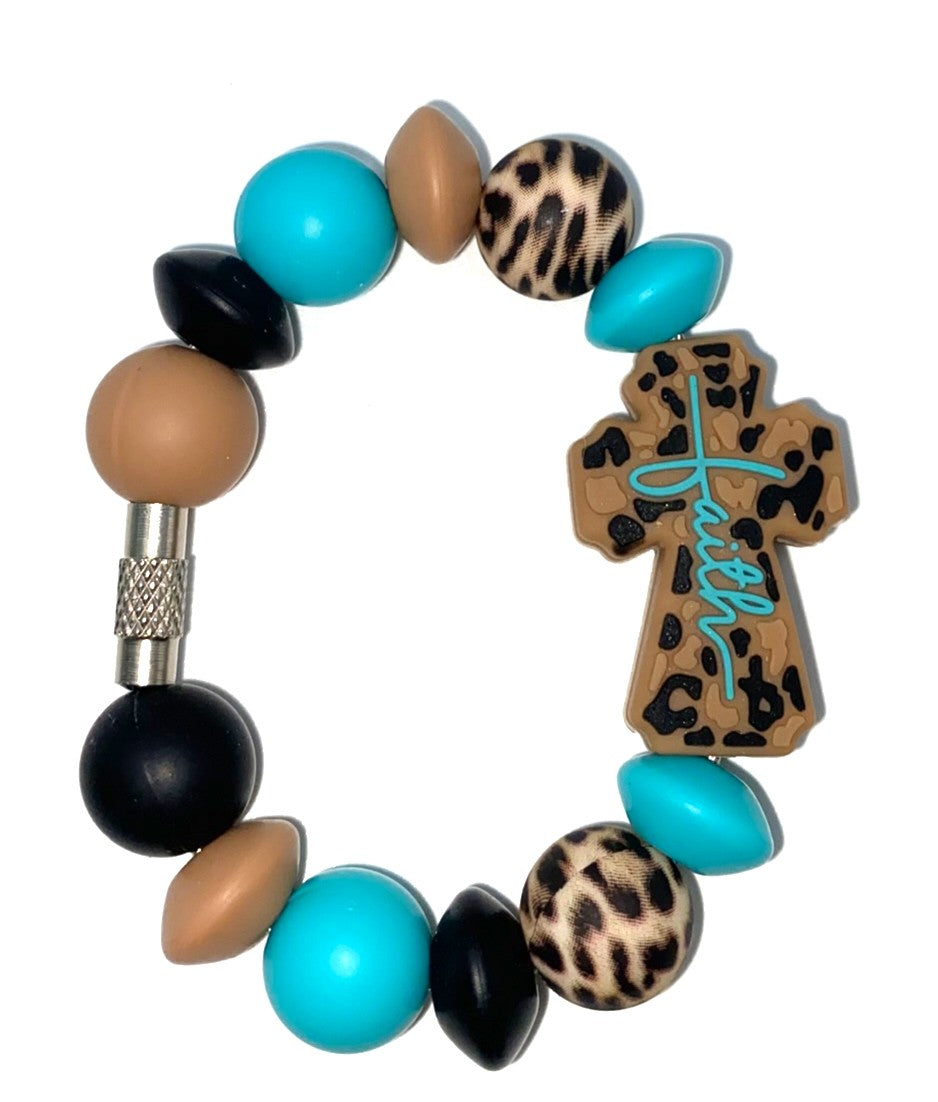 Leopard Print Faith Cross Stanley Tumbler Cup Handle Charm