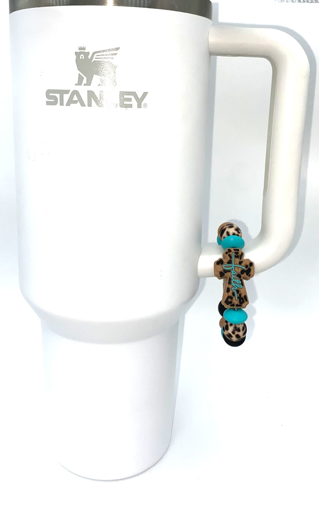 Leopard Print Faith Cross Stanley Tumbler Cup Handle Charm