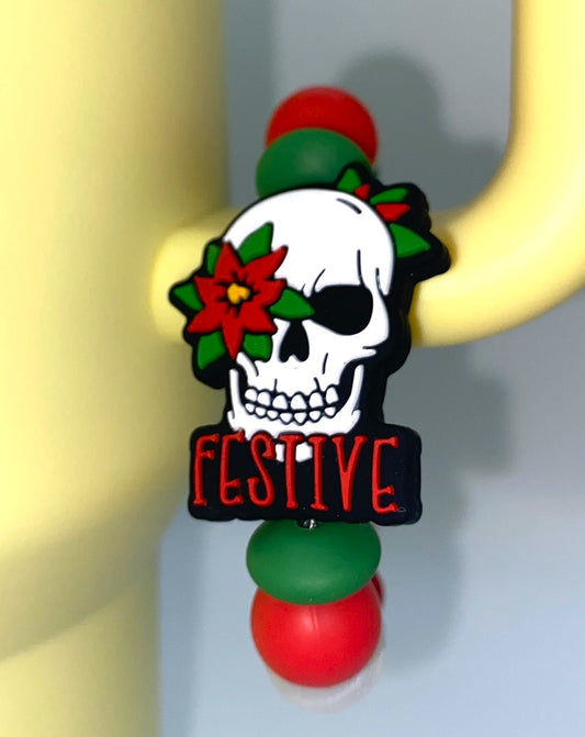 Festive Skull Christmas funny Stanley Tumbler Cup Handle Charm