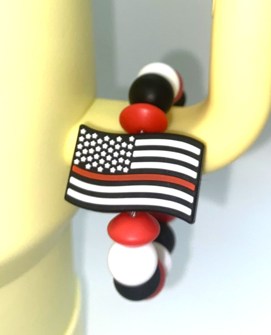 Firefighter First Responders Flag Red Line Stanley Tumbler Cup Handle Charm